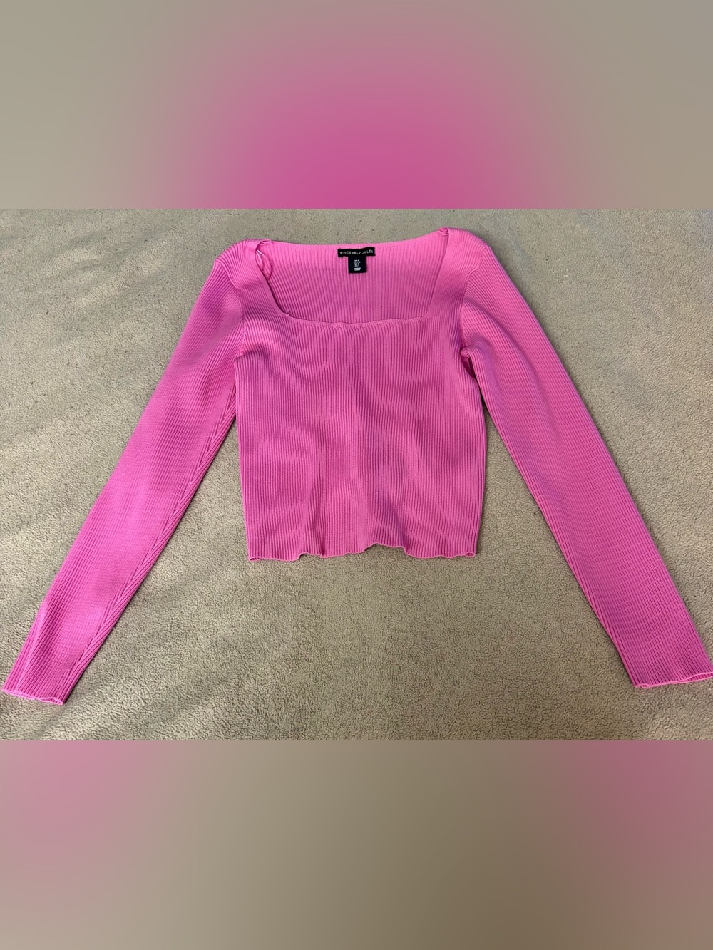 Sincerely Jules Pink Ribbed Square Neck Long Sleeve Top